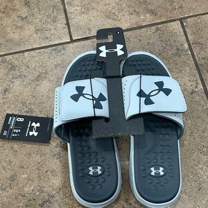 Under Armour Black and Gray Slide Sandals